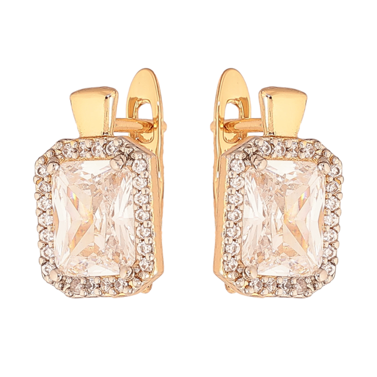 Серьги Xuping цвет позолота 18K + родий английский замок узор с кристаллами фото №2