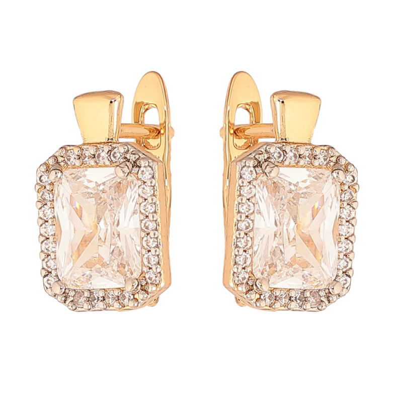 Серьги Xuping цвет позолота 18K + родий английский замок узор с кристаллами фото №2