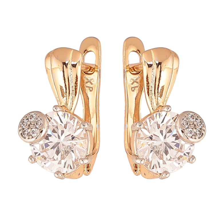 Серьги Xuping цвет Позолота 18K + Родий английский замок "Узор с кристаллами" фото №1