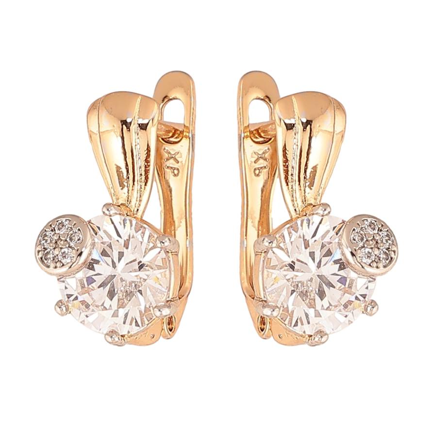 Серьги Xuping цвет Позолота 18K + Родий английский замок "Узор с кристаллами" фото №1