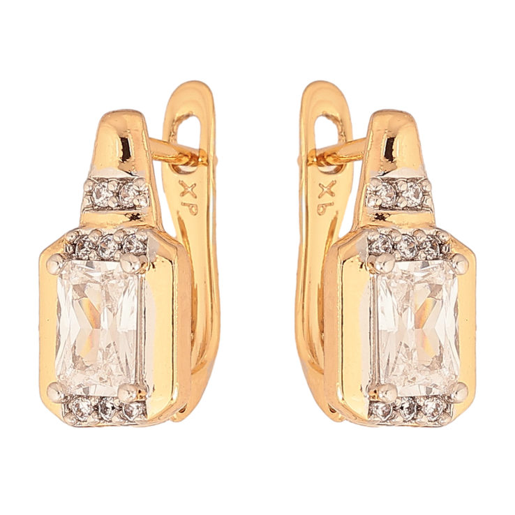 Серьги Xuping цвет позолота 18K + родий английский замок узор с кристаллами фото №24