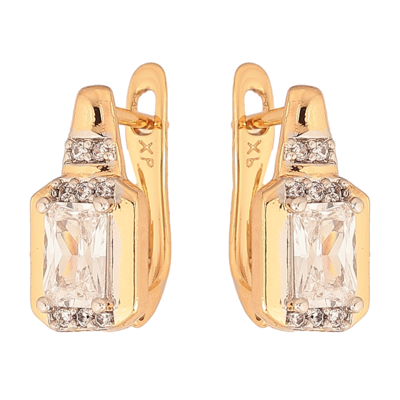 Сережки Xuping колір позолота 18K + родій англійський замок візерунок з кристалами фото №1