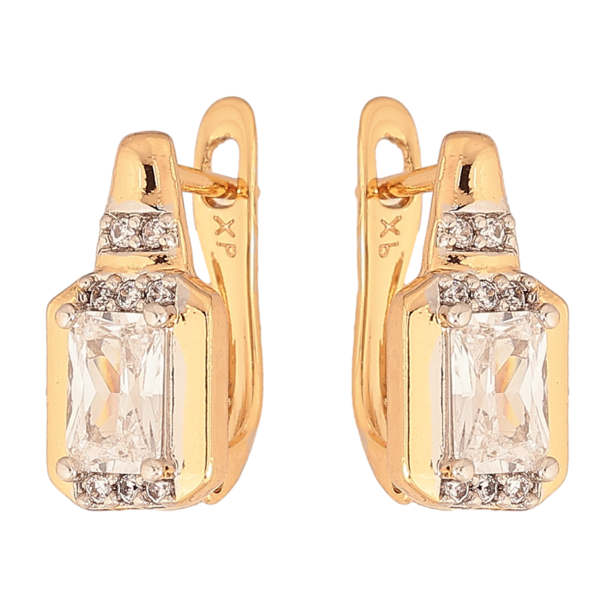 Серьги Xuping цвет позолота 18K + родий английский замок узор с кристаллами фото №1