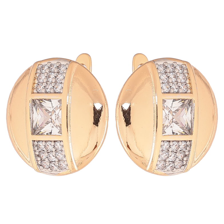 Серьги Xuping цвет позолота 18K + родий английский замок узор с кристаллами фото №1