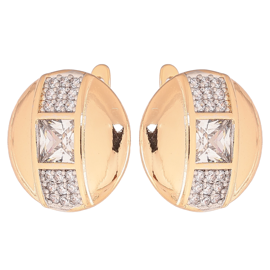 Серьги Xuping цвет позолота 18K + родий английский замок узор с кристаллами фото №1