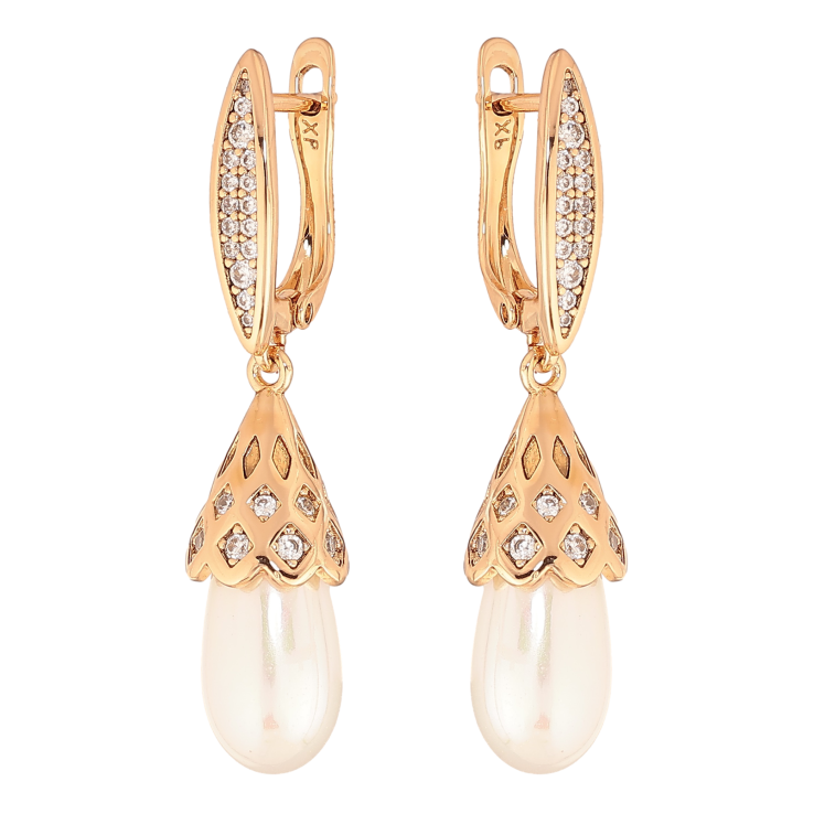 Серьги Xuping цвет позолота 18K английский замок жемчужные подвески фото №3