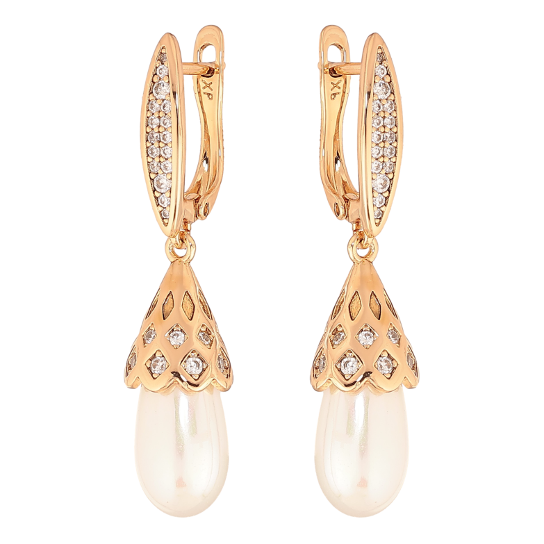 Серьги Xuping цвет позолота 18K английский замок жемчужные подвески фото №1 Серьги Xuping цвет позолота 18K английский замок жемчужные подвески фото №1
