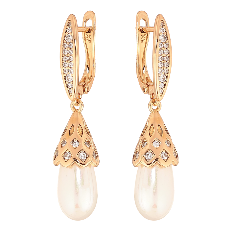 Серьги Xuping цвет позолота 18K английский замок жемчужные подвески фото №1 Серьги Xuping цвет позолота 18K английский замок жемчужные подвески фото №1