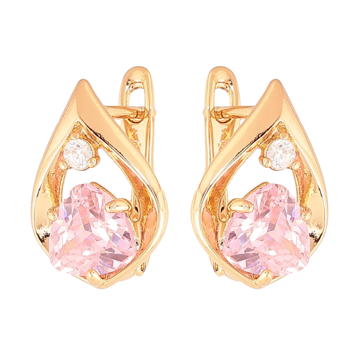 Серьги Xuping цвет позолота 18K английский замок капельки с розовыми кристаллами фото №11