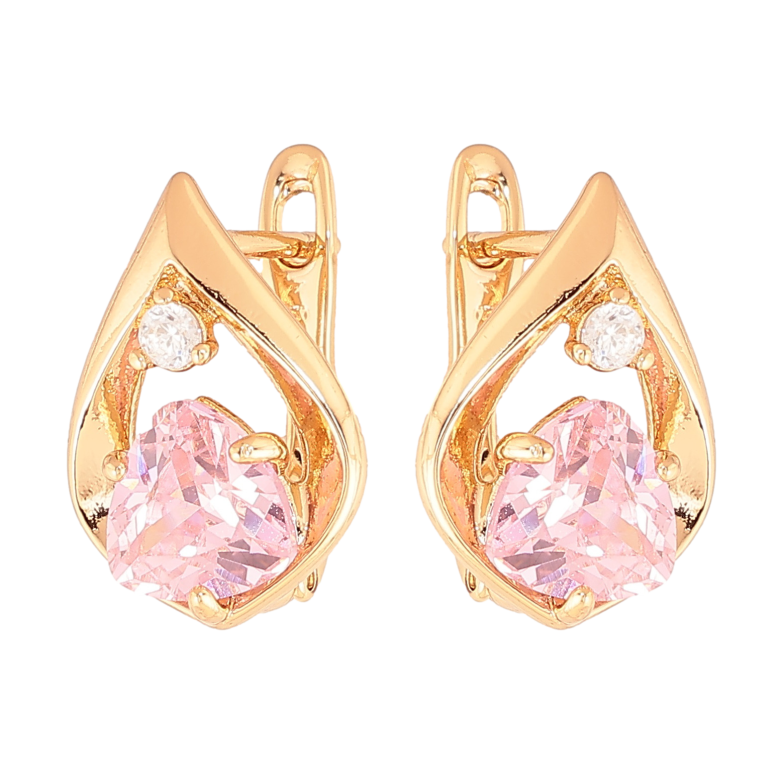 Серьги Xuping цвет позолота 18K английский замок капельки с розовыми кристаллами фото №1