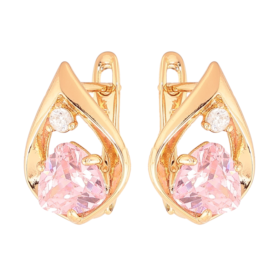 Серьги Xuping цвет позолота 18K английский замок капельки с розовыми кристаллами фото №1