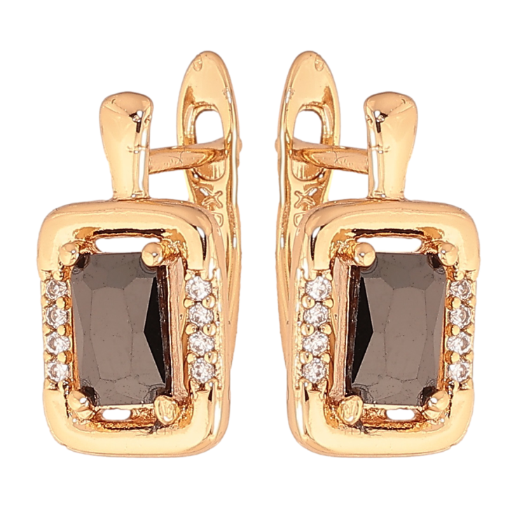 Сережки Xuping колір позолота 18K англійський замок візерунок із чорними кристалами фото №23