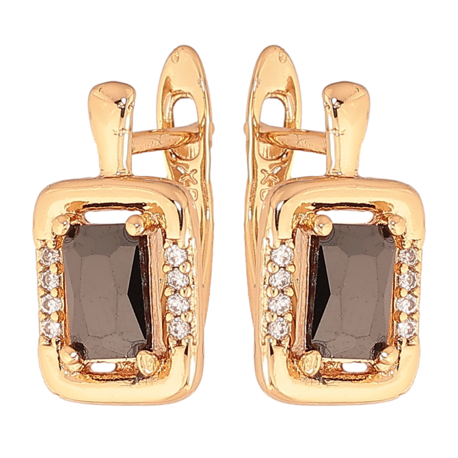 Серьги Xuping цвет позолота 18K английский замок узор с черными кристаллами фото №1