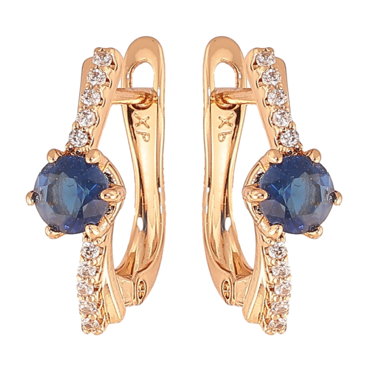 Серьги Xuping цвет позолота 18K английский замок узор с синими кристаллами фото №6