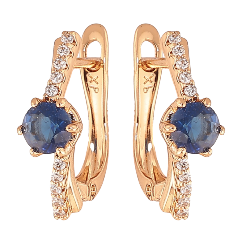 Серьги Xuping цвет позолота 18K английский замок узор с синими кристаллами фото №1