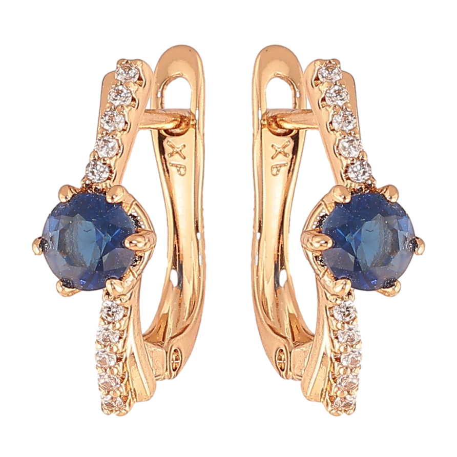 Серьги Xuping цвет позолота 18K английский замок узор с синими кристаллами фото №1