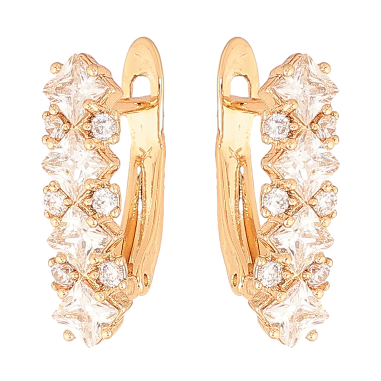 Сережки Xuping колір позолота 18K англійський замок візерунок з  кристалами фото №1