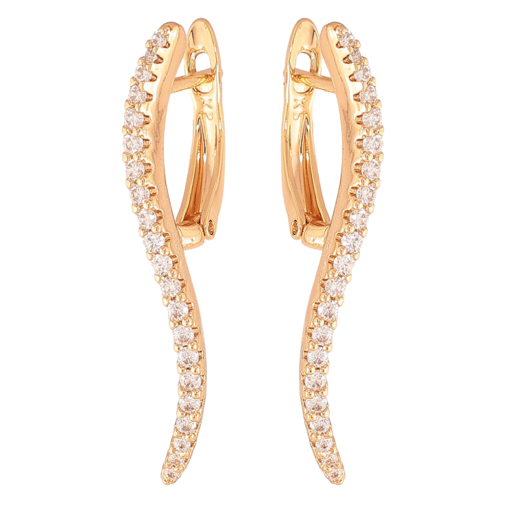 Серьги Xuping цвет позолота 18K английский замок волнистые дорожки кристаллов фото №22