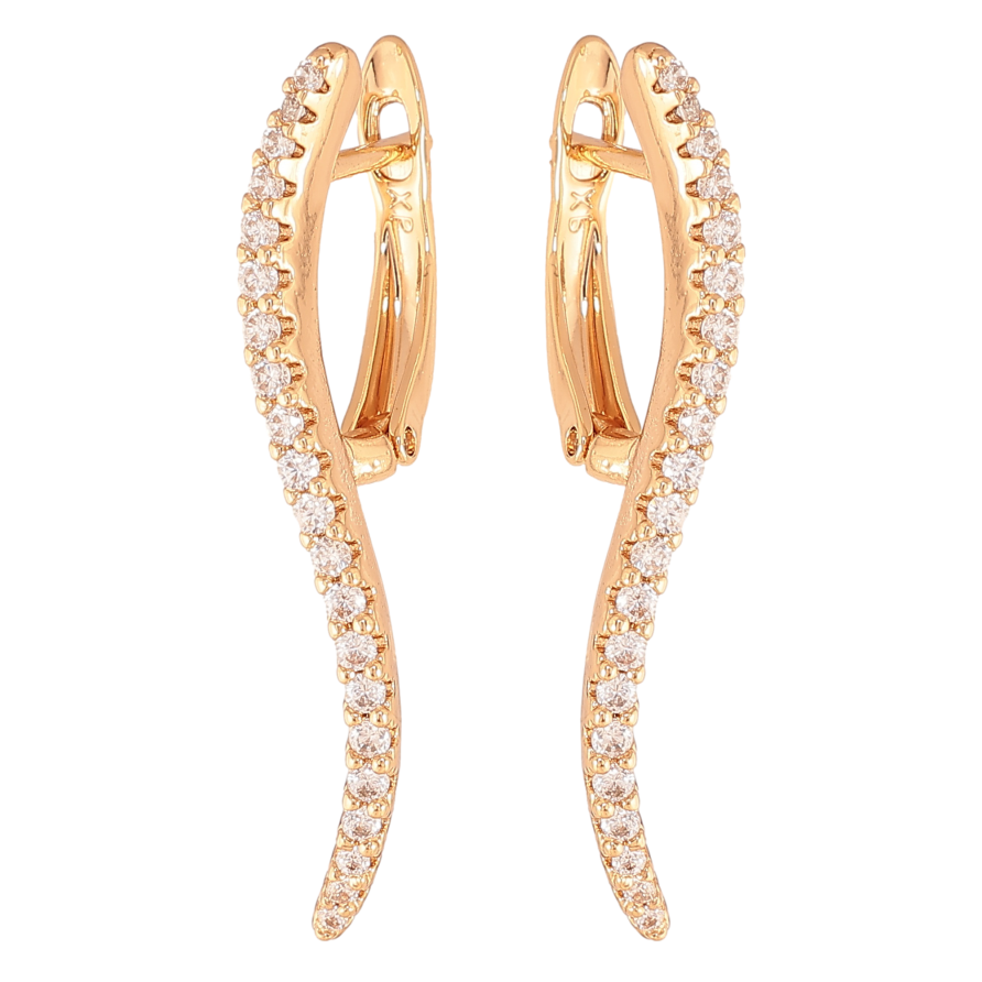 Серьги Xuping цвет позолота 18K английский замок волнистые дорожки кристаллов фото №1