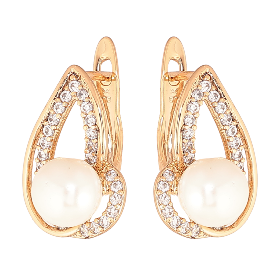 Серьги Xuping цвет позолота 18K английский замок узор с кристаллами и жемчужинами фото №1