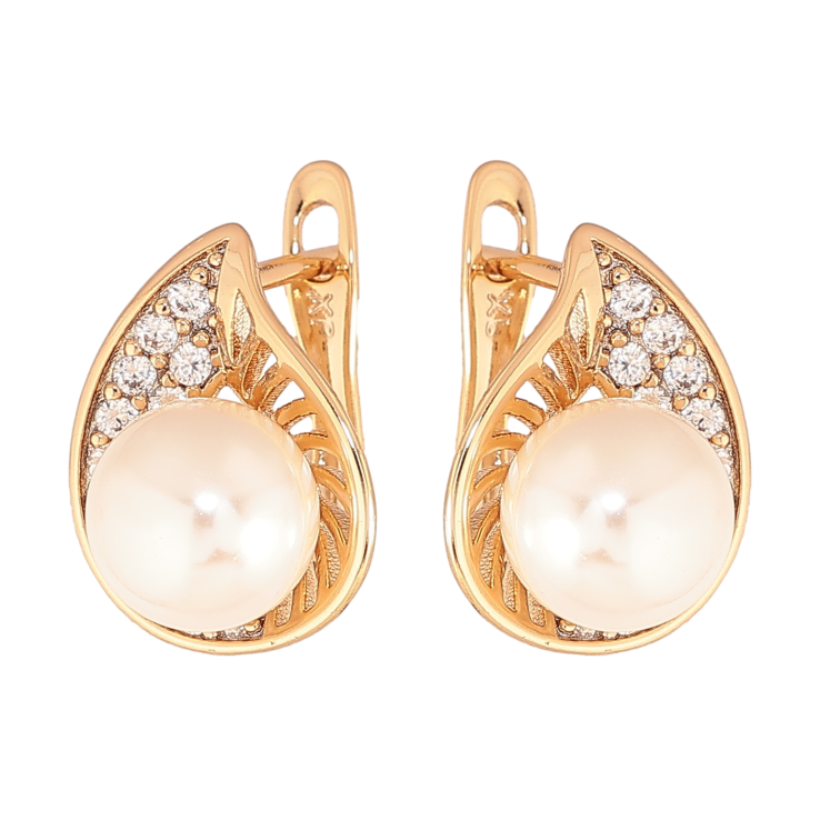 Серьги Xuping цвет позолота 18K английский замок узор с кристаллами и жемчужинами фото №25