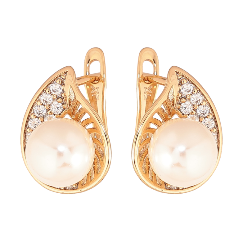Серьги Xuping цвет позолота 18K английский замок узор с кристаллами и жемчужинами фото №1