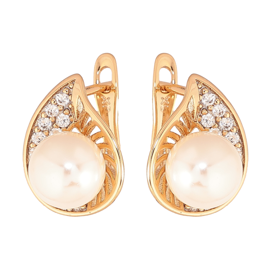 Серьги Xuping цвет позолота 18K английский замок узор с кристаллами и жемчужинами фото №1