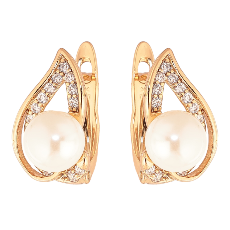 Серьги Xuping цвет позолота 18K английский замок узор с кристаллами и жемчужинами фото №6