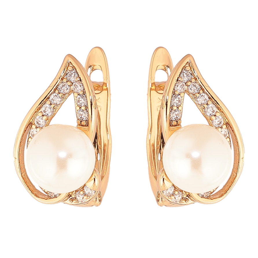 Серьги Xuping цвет позолота 18K английский замок узор с кристаллами и жемчужинами фото №1