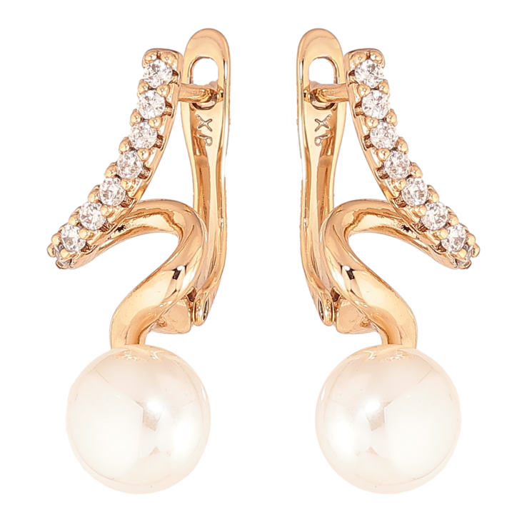 Серьги Xuping цвет позолота 18K английский замок узор с жемчужинами фото №1