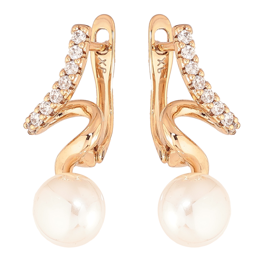 Серьги Xuping цвет позолота 18K английский замок узор с жемчужинами фото №1