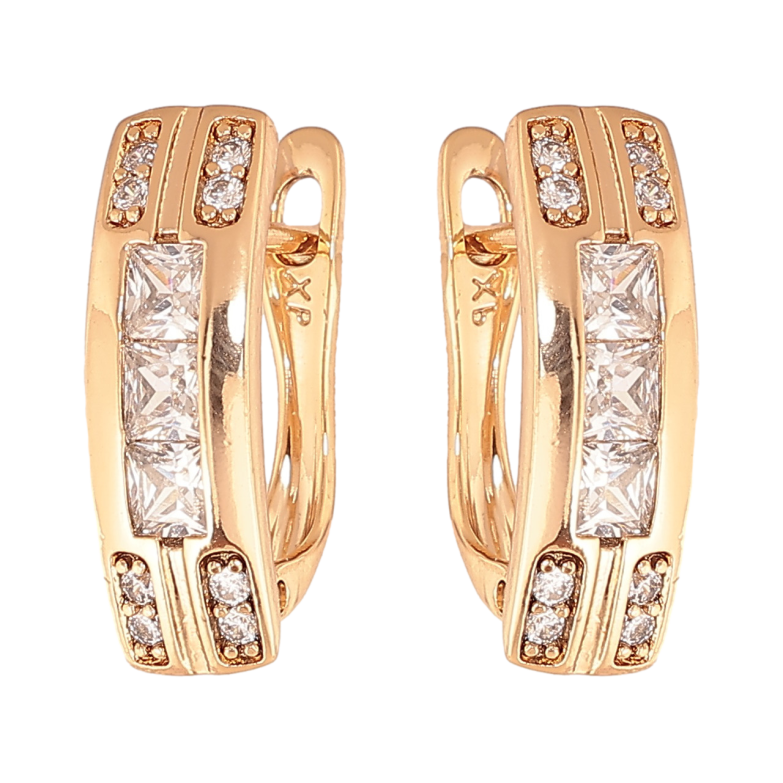 Сережки Xuping колір позолота 18K англійський замок візерунок з  кристалами фото №1