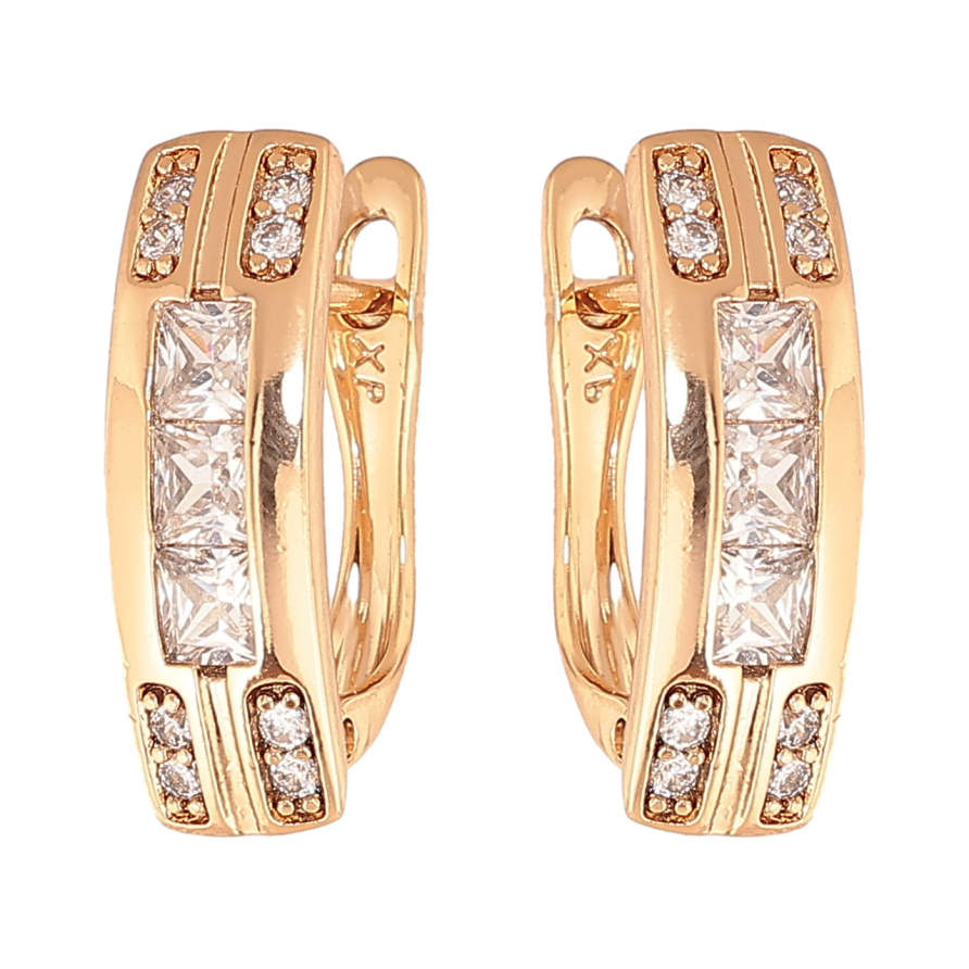 Сережки Xuping колір позолота 18K англійський замок візерунок з  кристалами фото №1