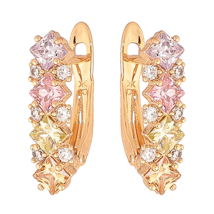 Серьги Xuping цвет позолота 18K английский замок узор с разноцветными кристаллами фото №15