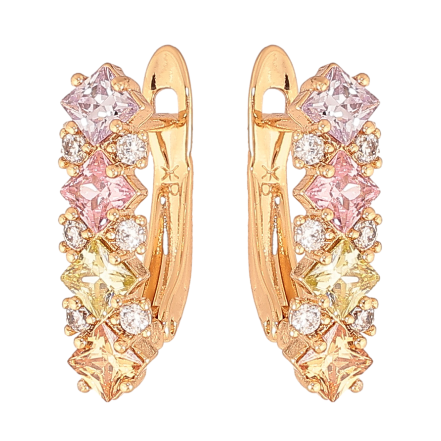 Серьги Xuping цвет позолота 18K английский замок узор с разноцветными кристаллами фото №1