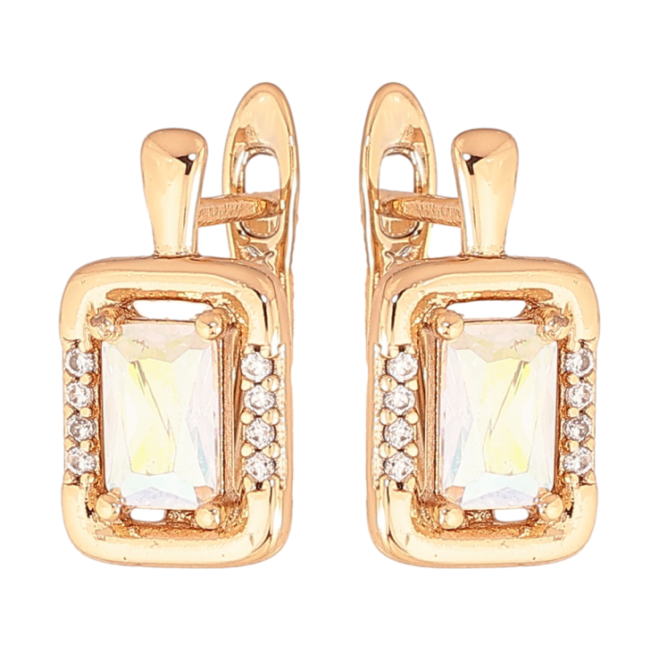 Сережки Xuping колір позолота 18K англійський замок візерунок з райдужними кристалами фото №22