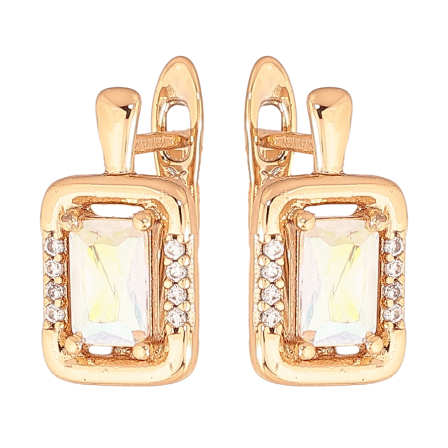 Сережки Xuping колір позолота 18K англійський замок візерунок з райдужними кристалами фото №1