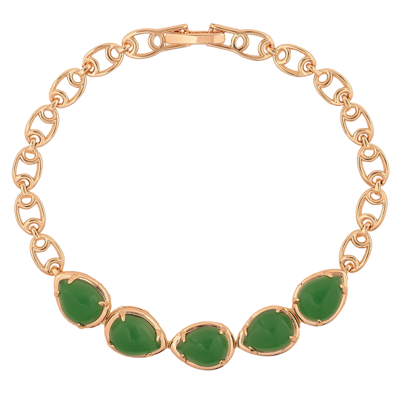 Браслет Xuping M&L цвет 18К "Цепочка с вставкой из зеленых камней" длинна 18см х 5-8мм фото №1