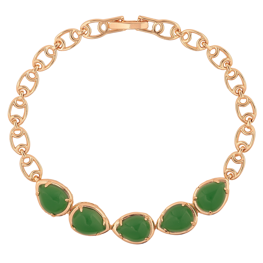 Браслет Xuping M&L цвет 18К "Цепочка с вставкой из зеленых камней" длинна 18см х 5-8мм фото №1