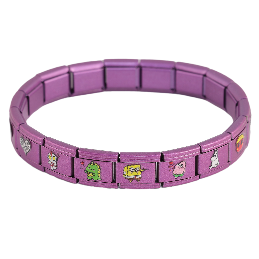 Браслет Xuping ТТМ Stainless Steel колір Родій "Бузковий з мультяшними героями" ø 5.5см, розтягується фото №1 Браслет Xuping ТТМ Stainless Steel колір Родій "Бузковий з мультяшними героями" ø 5.5см, розтягується фото №1