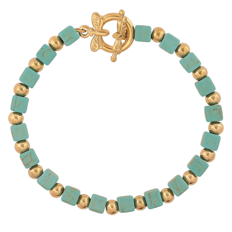 Браслет Xuping ТТМ Stainless Steel колір 14К "Золотисто-бірюзові намистини" довжина 20см х 5мм фото №21