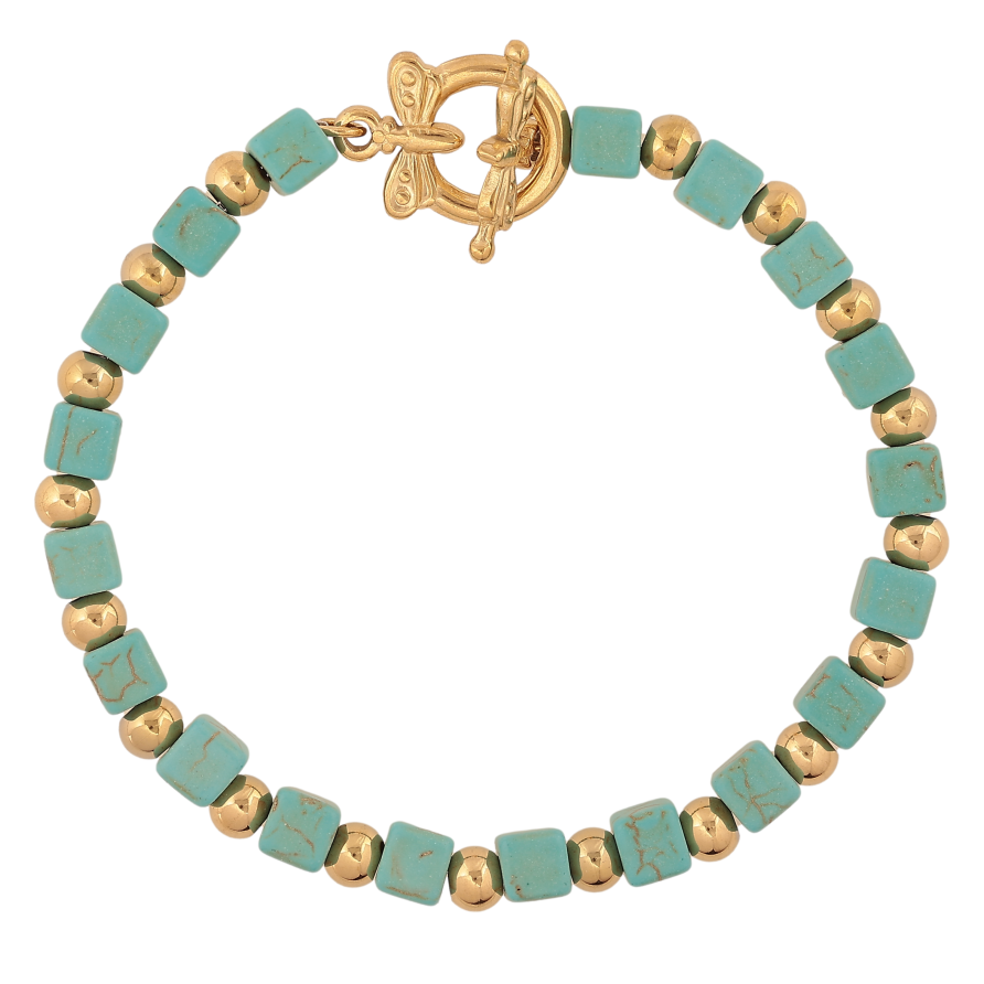 Браслет Xuping ТТМ Stainless Steel колір 14К "Золотисто-бірюзові намистини" довжина 20см х 5мм фото №1