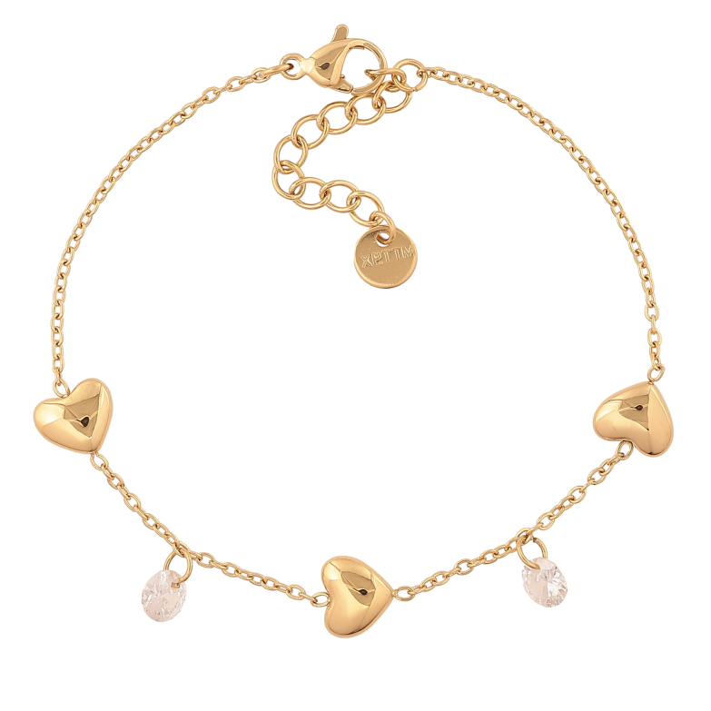 Браслет Xuping ТТМ Stainless Steel цвет 14К "Цепочка с сердечками и кристальными подвесками" длина с доп. цепочкой 17-20см х 1.5-8мм фото №1