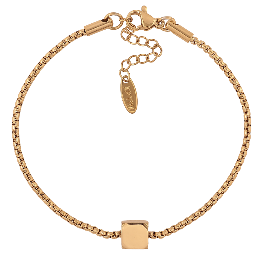 Браслет Xuping ТТМ Stainless Steel колір 14К "Ланцюжок Венеціанський з намистиною,7х7мм" довжина з дод. ланцюжком 18-21см х 2мм фото №1