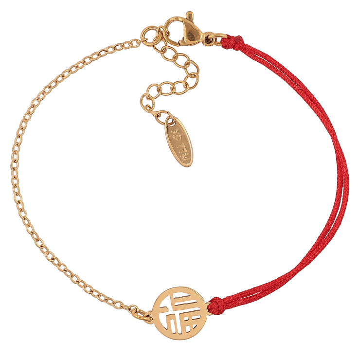 Браслет Xuping ТТМ Stainless Steel колір 14К "Ланцюжок з червоним шнуром і вставкою" довжина з дод. ланцюжком 17.5-20.5см х 1.5-2мм фото №3