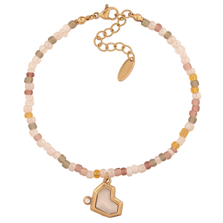 Браслет Xuping ТТМ Stainless Steel колір 14К "Нитка різнокольорового бісеру з підвіскою серця" довжина з дод. ланцюжком 18-21.5см х 3мм фото №14