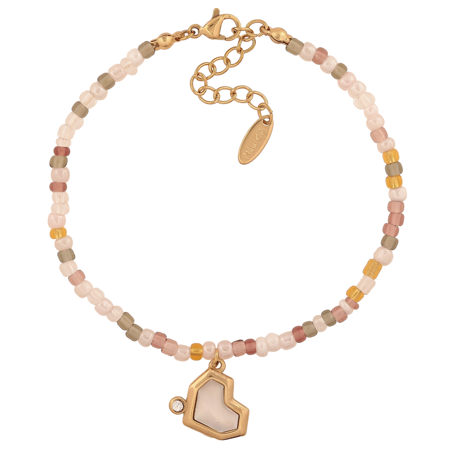 Браслет Xuping ТТМ Stainless Steel колір 14К "Нитка різнокольорового бісеру з підвіскою серця" довжина з дод. ланцюжком 18-21.5см х 3мм фото №1