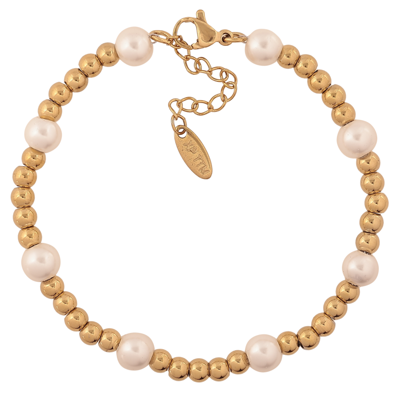 Браслет Xuping ТТМ Stainless Steel колір 14К "Золотисто-перлинні намистини" довжина з дод. ланцюжком 17.5-20.5см х 4-6мм фото №4