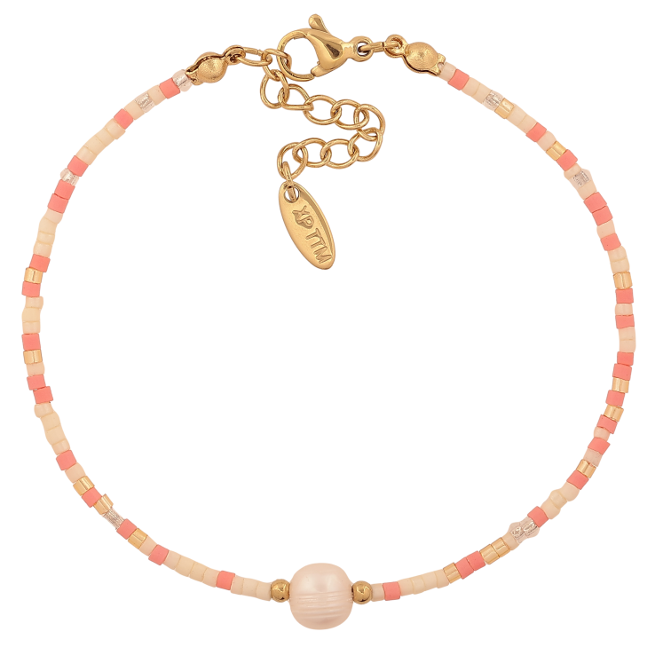 Браслет Xuping ТТМ Stainless Steel колір 14К "Нитка кольорового бісеру з перлиною" довжина з дод. ланцюжком 18-21.5см х 2-7мм фото №6