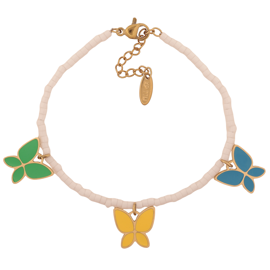 Браслет Xuping ТТМ Stainless Steel колір 14К "Різнокольорові метелики" довжина з дод. ланцюжком 17.5-20.5см х 2.5мм фото №1